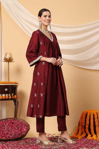 Elegant Maroon Festive Glow Maternity Feeding Suit Set