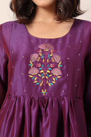 Mystic Violet Maternity Feeding Dress with Embroidered Yoke