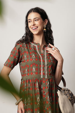 Stylish Green Maternity Wear - Mehr – The Festive Zipless Feeding Lapel Dress- Bottle Green for New Moms