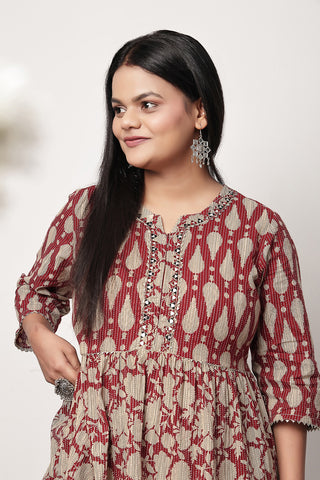 The Cotton Ethnic Cotton Tiered Kurti for Feeding Kurti featuring discreet nursing zips for new mothers.