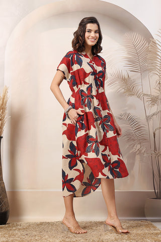 Petal Burst Zipless Feeding Maternity Shirt Dress