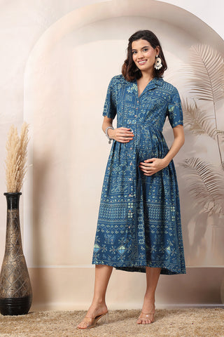 Blue Sapphire Glow Zipless Maternity Dress