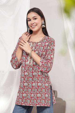 Red Multi Print; detailed pattern enhances the garment design.