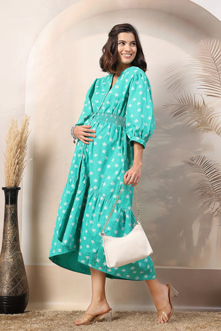 Light Green Zipless Maternity Dress with Tiers