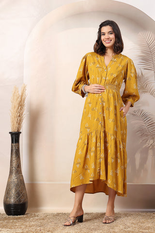 Mustard Charm Zipless Feeding Maternity Shirt Dress