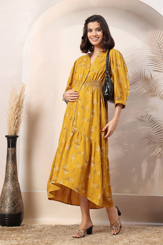 Mustard Charm Zipless Feeding Maternity Shirt Dress