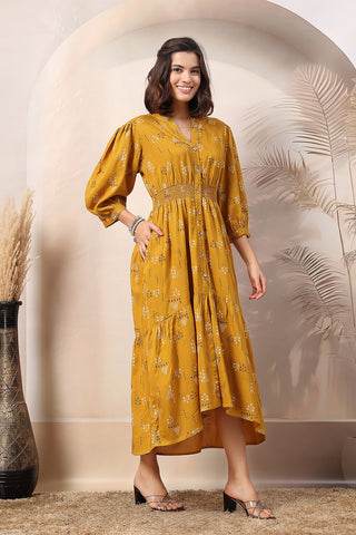 Mustard Charm Zipless Feeding Maternity Shirt Dress