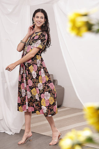 Stylish Wine Maternity Wear - Mehr – The Festive Zipless Feeding Lapel Dress- Dark Wine for New Moms