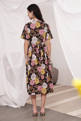 Close Up of Cotton Fabric Detail on Mehr – The Festive Zipless Feeding Lapel Dress- Dark Wine