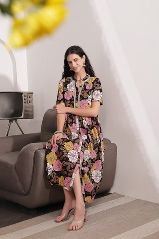 Detail of Hidden Feeding Zips & Pockets on Mehr – The Festive Zipless Feeding Lapel Dress- Dark Wine for Breastfeeding