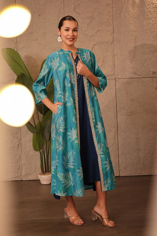 Stylish Sky Blue Maternity Wear - Laila – The Jewel-Tone Feeding Jacket Dress Set for New Moms