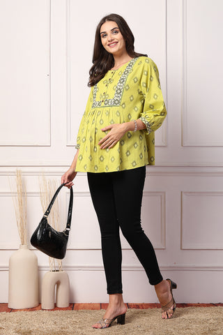 Ikkat Printed Feeding Zipless Cotton Flex Maternity Top