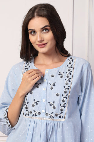 Blossom Blue Dobby Zipless Maternity Feeding Top