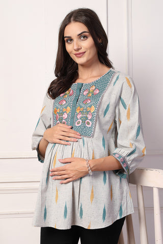 https://houseofzelena.com/products/ikkat-charm-zipless-feeding-maternity-top