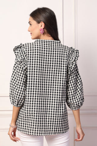 Vintage Charm Black and White Checkered Zipless Feeding Maternity Top