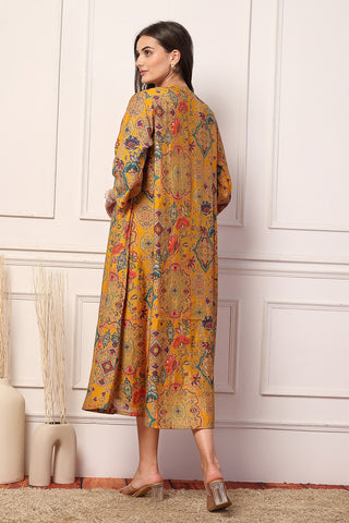 Mustard Majesty Foil Printed Maternity Shrug Dress