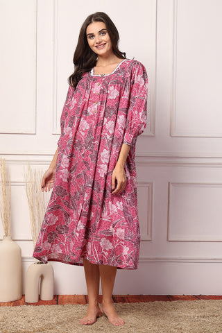 Pink floral Comfort Cotton Zipless Feeding Maternity Maxi