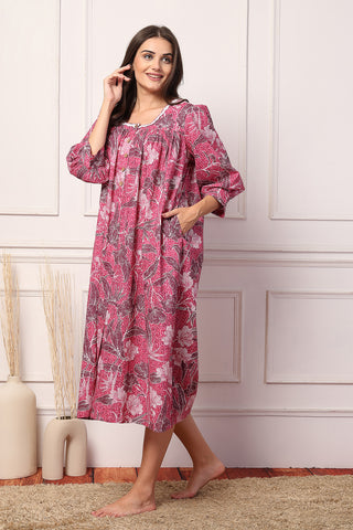 Pink floral Comfort Cotton Zipless Feeding Maternity Maxi