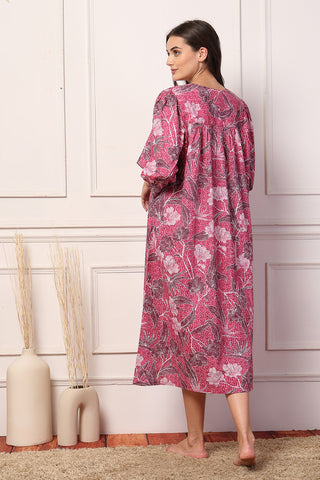 Pink floral Comfort Cotton Zipless Feeding Maternity Maxi