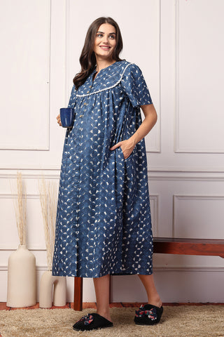 Navy Blue Comfort Cotton Zipless Feeding Maternity Maxi