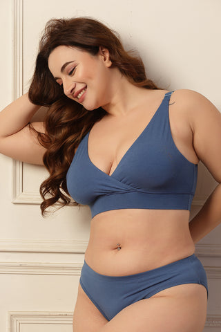 247 Extra Support Cotton Feeding Bra with Adjuster - Blue