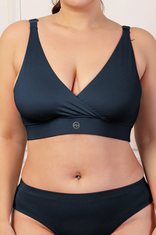 247 Pack Of 2 Extra Support Cotton Feeding Bra with Adjuster - (Navy, Skin)