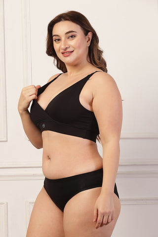 247 Extra Support Cotton Feeding Bra with Adjuster - Black