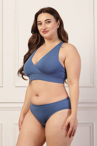 247 Extra Support Cotton Racerback Feeding Bra with Adjuster - Blue