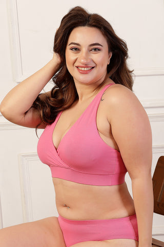 247 Extra Support Cotton Racerback Feeding Bra with Adjuster - Fuchsia