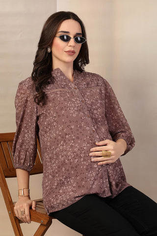 Dusty Rose Zipless Maternity Feeding Top - Brown