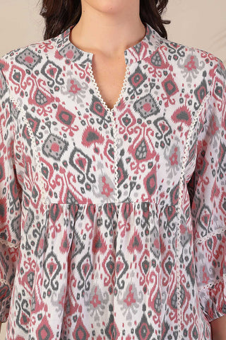 Pink Ikat Rayon Maternity & Nursing Top with Feeding Zips