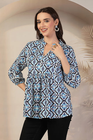 Geometric Print Rayon Maternity Feeding Top - 3/4th Sleeves