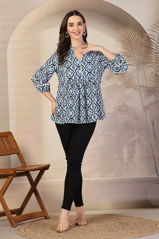 Geometric Print Rayon Maternity Feeding Top - 3/4th Sleeves