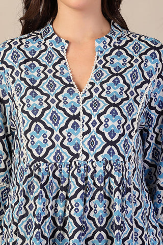 Geometric Print Rayon Maternity Feeding Top - 3/4th Sleeves