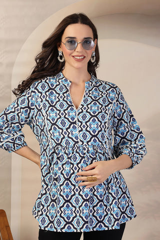 Geometric Print Rayon Maternity Feeding Top - 3/4th Sleeves