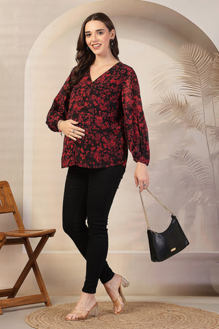 Burgundy Burst Maternity Zipless Feeding Top