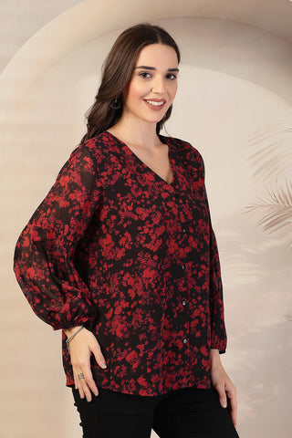 Burgundy Burst Maternity Zipless Feeding Top