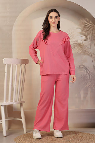 Ruffled Maternity Feeding Co-ord Set - Pink