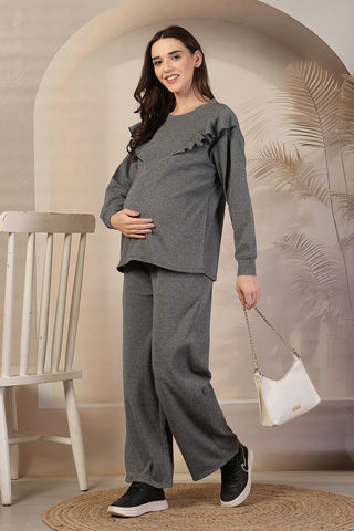 Ruffled Grey Maternity Nursing Co-ord Set