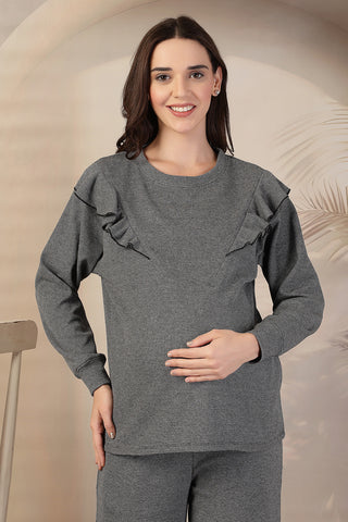 Ruffled Grey Maternity Nursing Co-ord Set