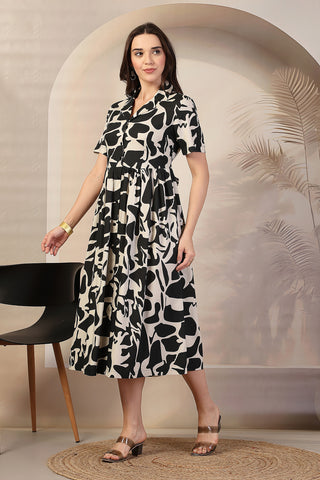 Chic Abstract Print Zipless Feeding Maternity Dress