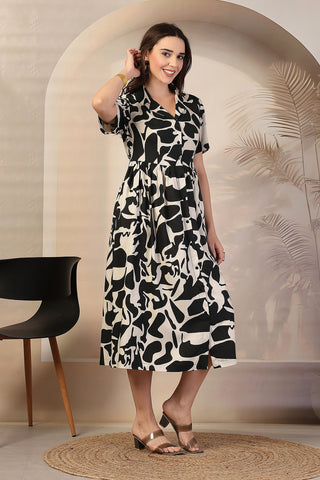 Chic Abstract Print Zipless Feeding Maternity Dress