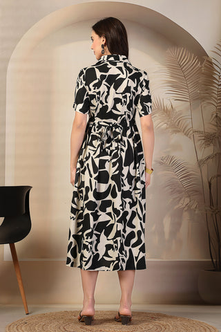 Chic Abstract Print Zipless Feeding Maternity Dress