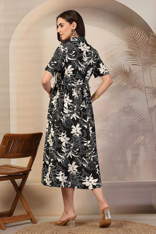 Black & White Abstract Print Maternity Zipless Nursing Dress