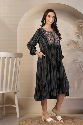 Midnight Stripe Zipless Maternity Feeding Dress