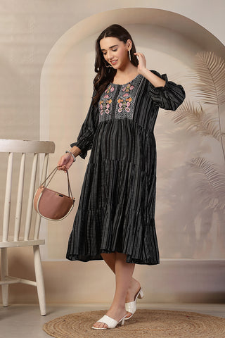 Midnight Stripe Zipless Maternity Feeding Dress