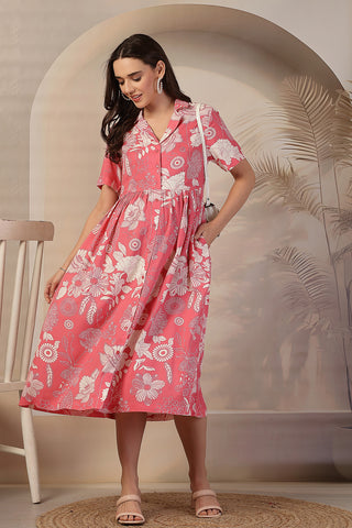 Pink Floral Zipless Maternity Feeding Dress