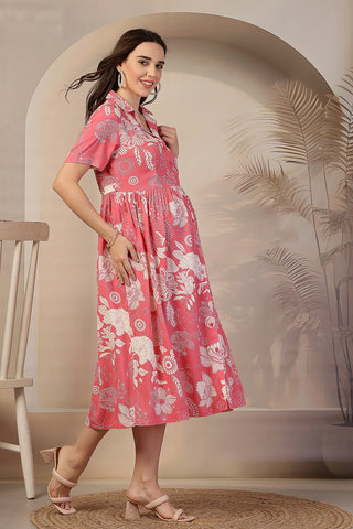 Pink Floral Zipless Maternity Feeding Dress