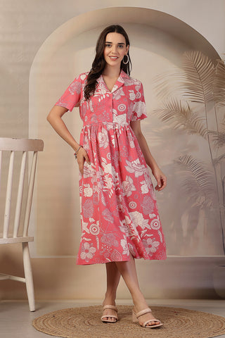 Pink Floral Zipless Maternity Feeding Dress