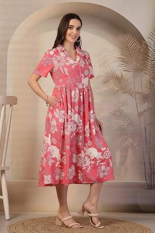 Pink Floral Zipless Maternity Feeding Dress